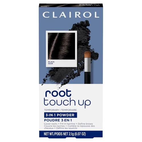Clairol Polvo de corrección temporal para retoque de raíces, color de cabello negro, paquete de 1