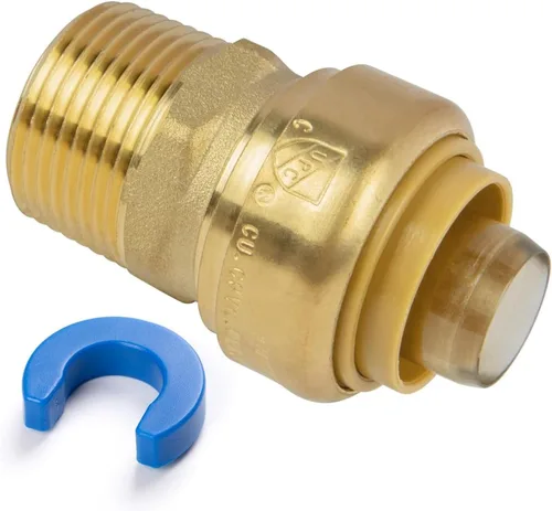 Adaptador macho PTC de 1/2 pulgada a 1/2 pulgada NPT a presión, ajuste de plomería de latón para cobre, CPVC, tubos PEX, con refuerzo mejorado, clip
