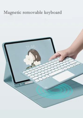 Miniatura 2 de Funda de teclado para Samsung Galaxy Tab A8 de 10.5 pulgadas 2022, teclado táctil de tecla redonda, teclado inalámbrico desmontable magnético Azul