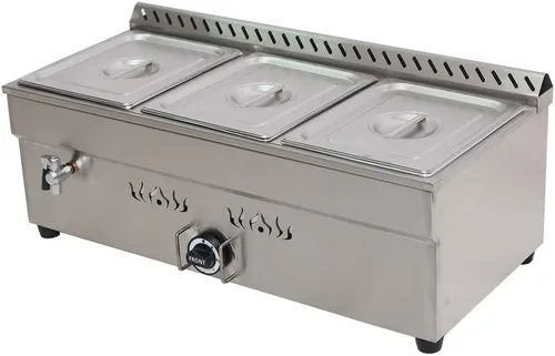 Calentador de alimentos de propano de 3 bandejas, calentador de alimentos a gas LP, mesa de vapor de propano de acero inoxidable para fiestas (con