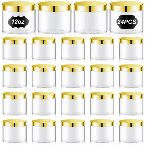 Miniatura 29 de Dandat 24 piezas 8 oz tarro de plástico con tapa y etiqueta recargable, contenedor redondo transparente vacío con muestras cosméticas PET blancas
