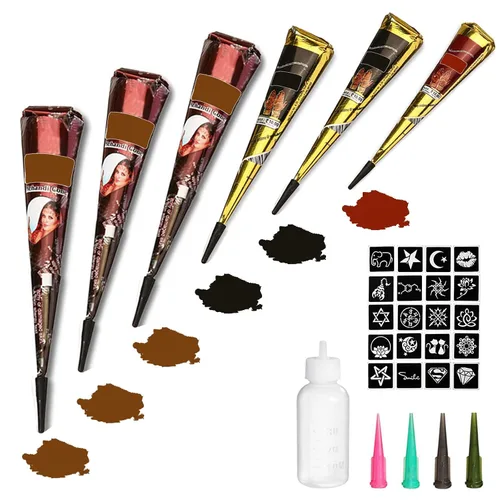 Kit de tatuajes temporales, 6 conos de pasta de tatuaje semipermanentes, pintura artística de cuerpo indio para mujeres, hombres y adolescentes,