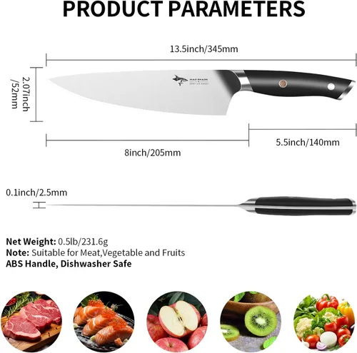 Miniatura 6 de MAD SHARK Cuchillo de chef de 8 pulgadas, cuchillo de cocina alemán de acero inoxidable de alto carbono, borde afilado de grado profesional, regalo