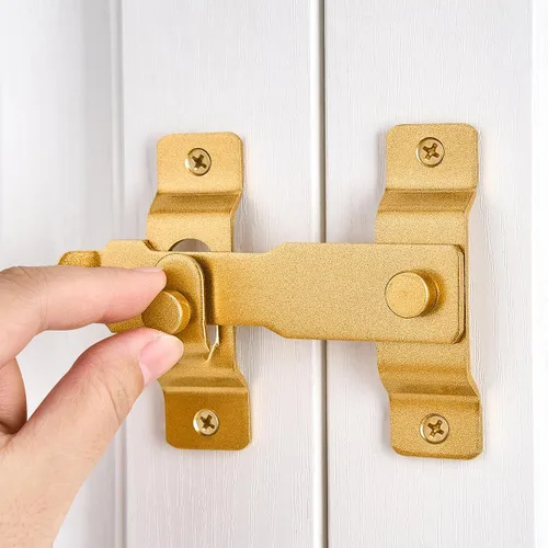 Miniatura 6 de INIRET Pestillos para puerta de granero, 4.33 x 3.23 pulgadas, de acero inoxidable dorado, para puerta de granero, cierre de puerta abatible