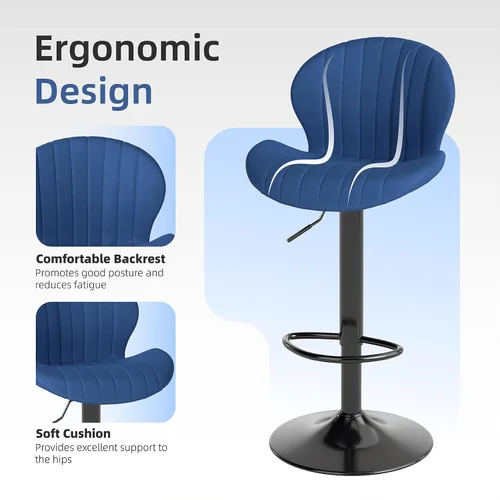 Miniatura 5 de Youhauchair - Juego de 2 taburetes de bar modernos, de terciopelo con altura ajustable y giratorios, sillas de isla de cocina sin brazos con Azul