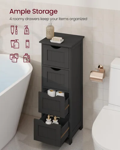 Miniatura 4 de VASAGLE Slim Bathroom Storage Cabinet, MDF Freestanding Floor Organizer with 4 Drawers, Narrow Laundry Room Storage, 11.8 x 11.8 x 32.4 Inch, Black