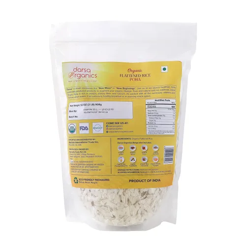 Miniatura 3 de Darsa Organics Poha (Powa) Bolsa con cremallera resellable de 2 libras, arroz grueso aplanado con textura esponjosa, certificado orgánico USDA, sin