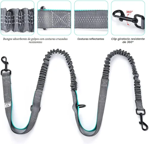 Miniatura 3 de SHINE HAI Correa retráctil para perro sin manos con dobles elásticos para 2 perros, riñonera con cinturón ajustable para la cintura, correa