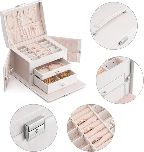 Miniatura 3 de Oyydecor Joyero organizador para mujeres y niñas piel sintética para personas mayores caja de almacenamiento de joyas de tamaño mediano