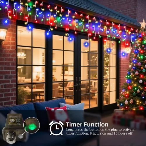 Miniatura 2 de JXLEDAYY Luces de Navidad superlargas de 1280 luces LED de 131 pies con 240 caídas, enchufables, con 8 modos de decoración de Navidad, para Multi