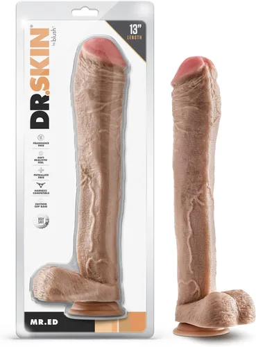 Blush Dr. Skin - Consolador realista grande de 13 pulgadas – 2.5" de grosor, pene realista y grueso con ventosa fuerte y testículos – Consolador