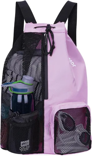 WANDF Mochila de Malla con Cordón para Natación, con Bolsillo para Artículos Húmedos, para Natación, Gimnasio y Equipo de Entrenamiento Púrpura