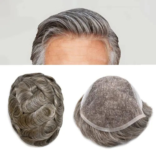 Miniatura 52 de Mens Toupee Swiss Lace Mens Hair Piece Sistema de reemplazo de cabello para hombres Toupee para hombres Cabello humano nudo blanqueado protesis