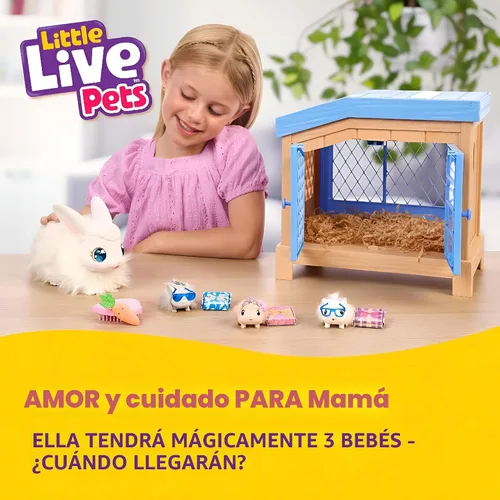 Miniatura 2 de Little Live Pets Set de Juguetes de Conejo Mama Surprise, Conejera de Animales Interactiva con 3 Bebés Sorpresa, Más de 20 Sonidos, Accesorios