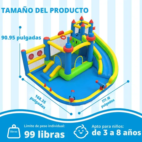 Miniatura 5 de Tobogán acuático inflable para patio trasero de niños con soplador de 450 W, castillo de salto con tobogán de agua, parque acuático para actividades