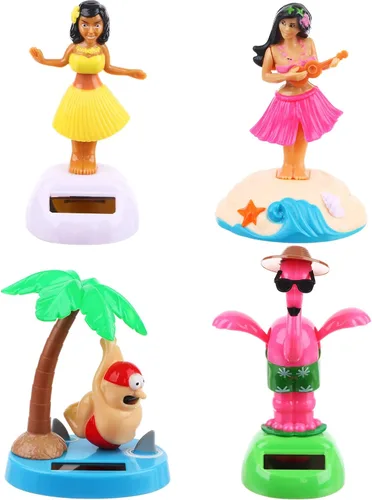 Miniatura 8 de Paquete de 4 juguetes bailarines alimentados por energía solar de Hawaii Girl Flapping Wings Flamingo Car Shaking Head Dancer Doll Hawaii Toy Swing