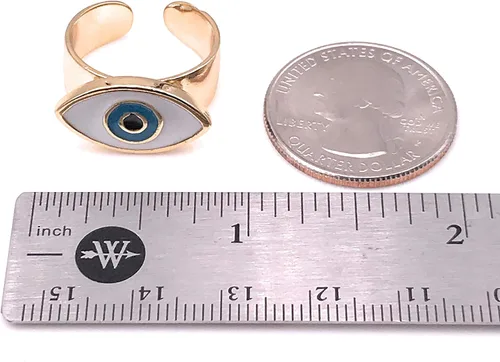 Miniatura 2 de LESLIE BOULES Anillo esmaltado de ojo turco chapado en oro de 18 quilates ajustable para mujer, Esmalte Metal