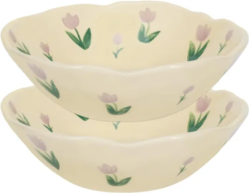 Miniatura 13 de Koythin - Cuencos para ensalada, lindos cuencos de cerámica con flores azules, cuenco de servir amarillo crema para pasta, cereal, fruta, sopa