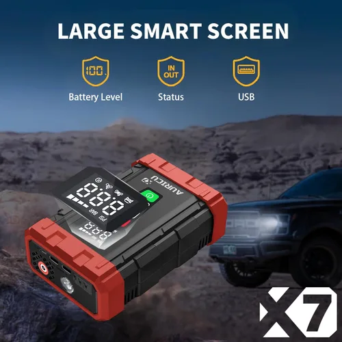 Miniatura 7 de X7 1750A Jump Starter Compresor de aire de 150 PSI Paquete de refuerzo de batería de litio de 12 V, caja de salto portátil, banco de energía