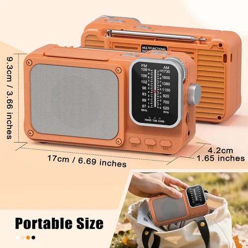 Miniatura 7 de Goodes Radio portátil AM FM con la mejor recepción, radios de transistor Bluetooth con ranura para tarjeta TF, luz LED y conector para auriculares