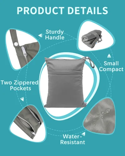Miniatura 2 de babygoal Bolsas para artículos húmedos y secos, paquete de 3, bolsas de viaje reutilizables impermeables para trajes de baño, pañales de tela