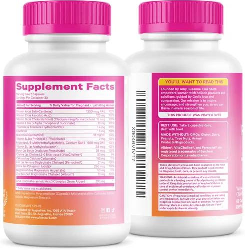 Miniatura 9 de Pink Stork Vitaminas prenatales totales para mujeres DHA vegano, metilfolato, hierro, colina, vitamina B12 Nutrición preconceptiva Sin eructos