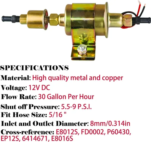 Miniatura 3 de Bomba de combustible eléctrica universal 5-9 PSI 30GPH 12V DC E8012S Bomba de combustible de gasolina y diésel para motor de carburador E8012S