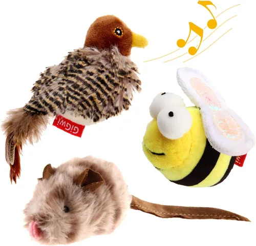 Miniatura 8 de Gigwi Juguetes interactivos para gatos con sonido de chirrido, pack de 2, juguetes para pájaros con chirridos estimulantes que hacen ruido, juguete
