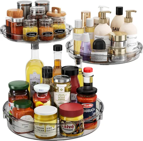 Miniatura 10 de LAMU Paquete de 2 Organizadores Giratorios Transparentes Lazy Susan para Gabinete, 10.6'' 9.25'' Organizador de Condimentos para Refrigerador