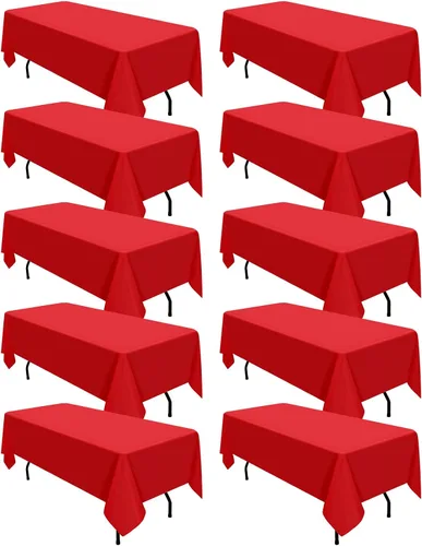 Miniatura 53 de Paquete de 10 manteles de poliéster de 60 x 102 pulgadas, manteles de poliéster beige para mesas rectangulares de 6 pies, resistentes a las manchas