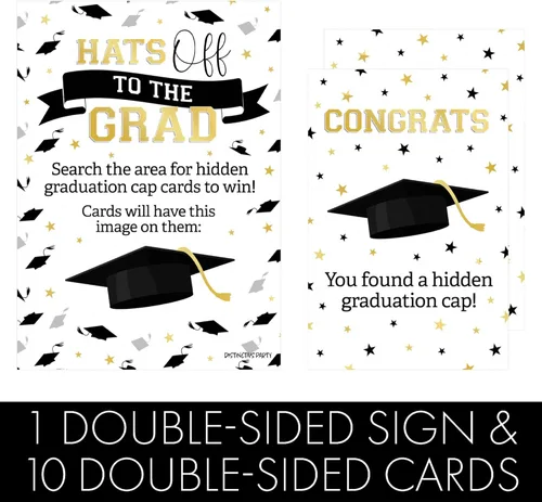 Miniatura 3 de DISTINCTIVS Grad Cap Scavenger Hunt, juego de fiesta de graduación Class of 2026-1 cartel independiente y 10 tarjetas para ocultar