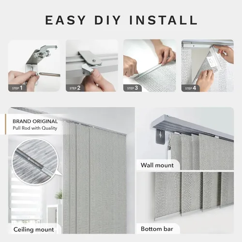 Miniatura 7 de GoDear Design panel ajustable de cortina deslizante para divisores de habitación colgantes 45.8"- 86" de ancho x 96" de alto, persianas verticales