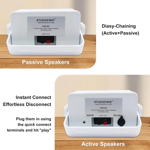 Miniatura 6 de STUDIOFINIX Altavoces Bluetooth al Aire Libre de 3.5 Pulgadas Impermeables con Cable, Altavoces de Pared de 3 Vías de 200W de Calidad Premium, Ideal
