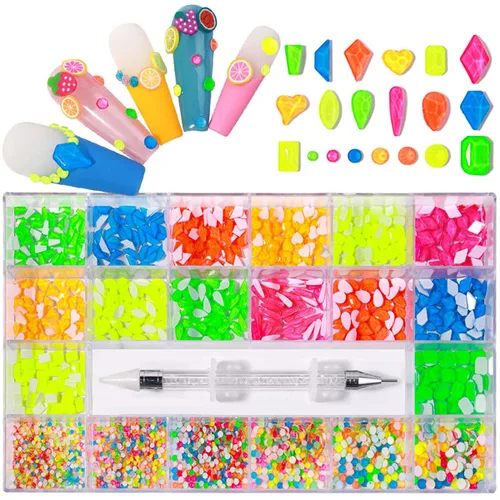 Miniatura 18 de 1 caja 3D lindo oso/pajaritas/mariposa resina decoración de uñas Aurora flores diseños holográficos adornos de uñas falda suministros de uñas