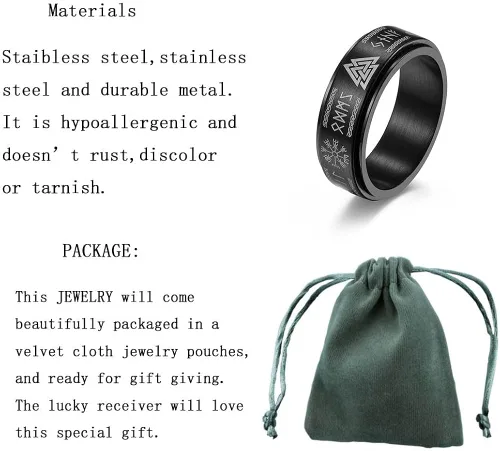 Miniatura 2 de Anillo vikingo de runa anti ansiedad, anillos de texto nórdico, joyería vikinga, banda de promesa de boda para hombres y mujeres
