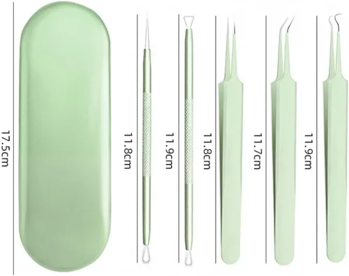 Miniatura 2 de Kit de herramientas para eliminar puntos negros, kit de 5 piezas, kit profesional de eliminación de acné de acero inoxidable para nariz y cara