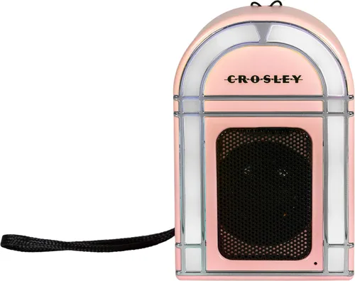 Miniatura 12 de Crosley CR3046A-PI Mini Jukebox Altavoz Bluetooth portátil con luces LED y micrófono, rosa Rosado