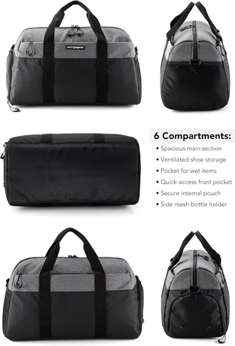 Miniatura 6 de Fitgriff Bolsa de gimnasio V2 para hombres y mujeres con compartimento para zapatos y artículos húmedos, bolsa de lona para viajes, deportes