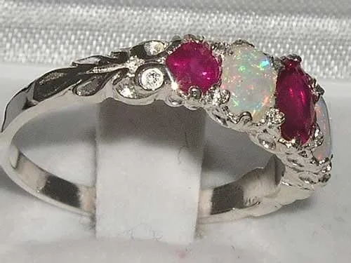 Miniatura 3 de Anillo de plata de ley 925 auténtica auténtica rubí y ópalo para mujer
