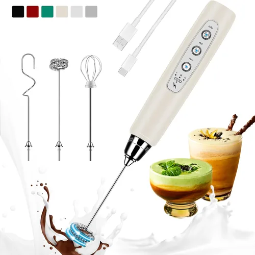 Miniatura 10 de Colarlemo Espumador de Leche de Mano Recargable con Soporte, Varita Espumadora Mezclador de Bebidas Batidor Eléctrico para Café, Desmontable con 3