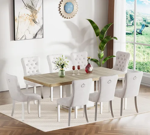 Miniatura 92 de Juego de mesa de comedor extensible de 5 piezas, juego de mesa de comedor extensible de estilo granja para 4, mesa de cocina expandible de madera