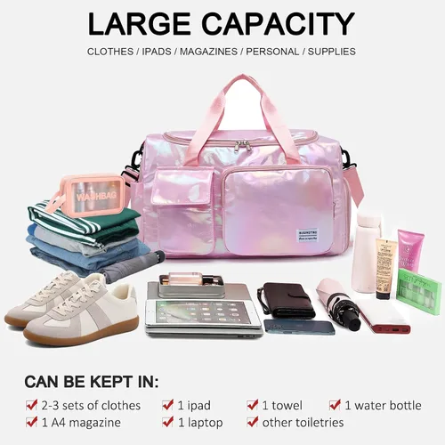 Miniatura 92 de Pequeña bolsa de gimnasio para mujer, bolsa de viaje con compartimento para zapatos