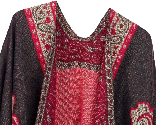 Miniatura 4 de QBSM Chal para mujer, poncho con capas de Ruana, frente abierto, para otoño e invierno