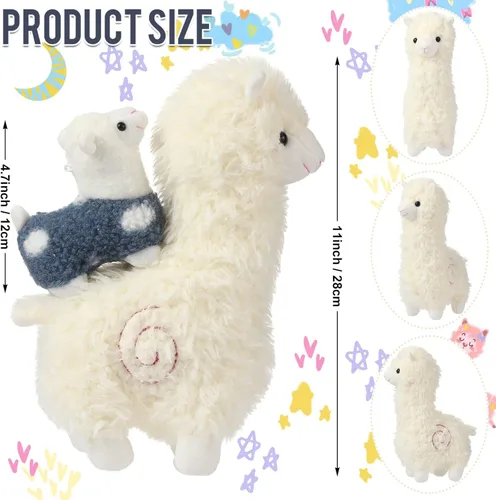 Miniatura 2 de Civaner Animal de peluche de llama con 4 peluches de llama bebé, lindo juego de peluche de alpaca suave Kawaii para niños y niñas, graduación, Blanco