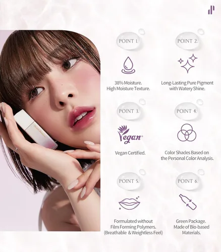 Miniatura 3 de Heart Percent Dote On Mood - Tinte puro brillante, acuoso y ligero, hidratante para labios, lápiz labial líquido de larga duración, 0.26 onzas, #01
