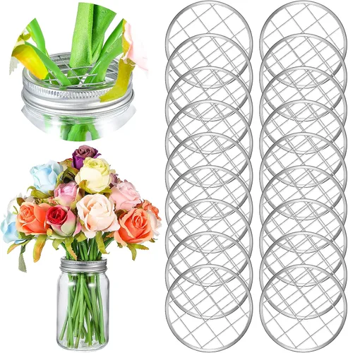 Patelai Tapa de rana para tarro de masón, organizador de flores de metal, tapa de rana con rejillas cuadradas para tarros de conservas de boca