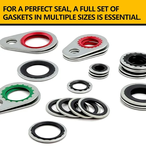 Miniatura 4 de Kit de juntas de compresor de CA de 68 piezas, compatible con equipo original GM 15-32241, el kit de sellado de CA R134a incluye arandelas unidas