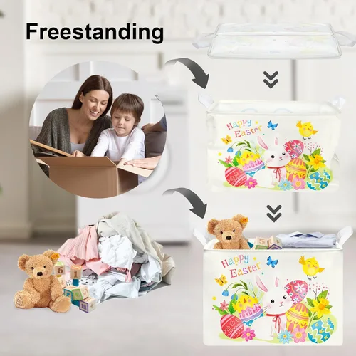 Miniatura 3 de Clastyle Cesta de Pascua grande para niños y niñas, huevos de Pascua, conejito, cesta de regalo, libro vacío, organizador de pecho, ropa, toalla