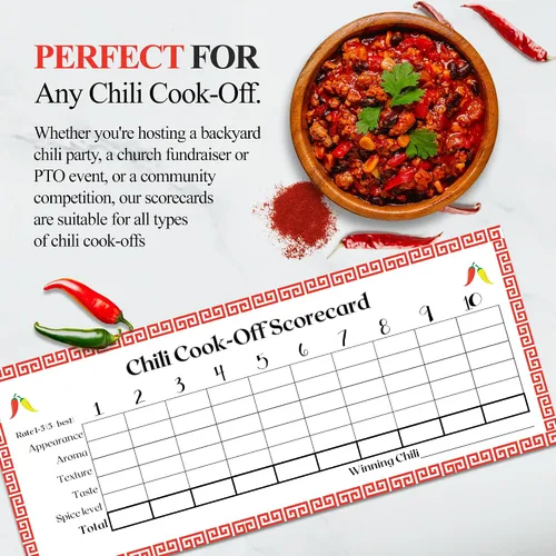 Miniatura 6 de Chili Cook Off - Tarjeta de puntuación de competencia – Boletas de juicio de Chili para tu Chili Cook-off – 25 tarjetas de votación – Fabricado