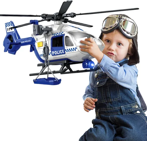 Miniatura 10 de Juguetes para niños de 3, 4, 5, 6, 7 años, juguete grande de helicóptero, juguete de grúa de policía con luces y sonidos, con cesta de carga